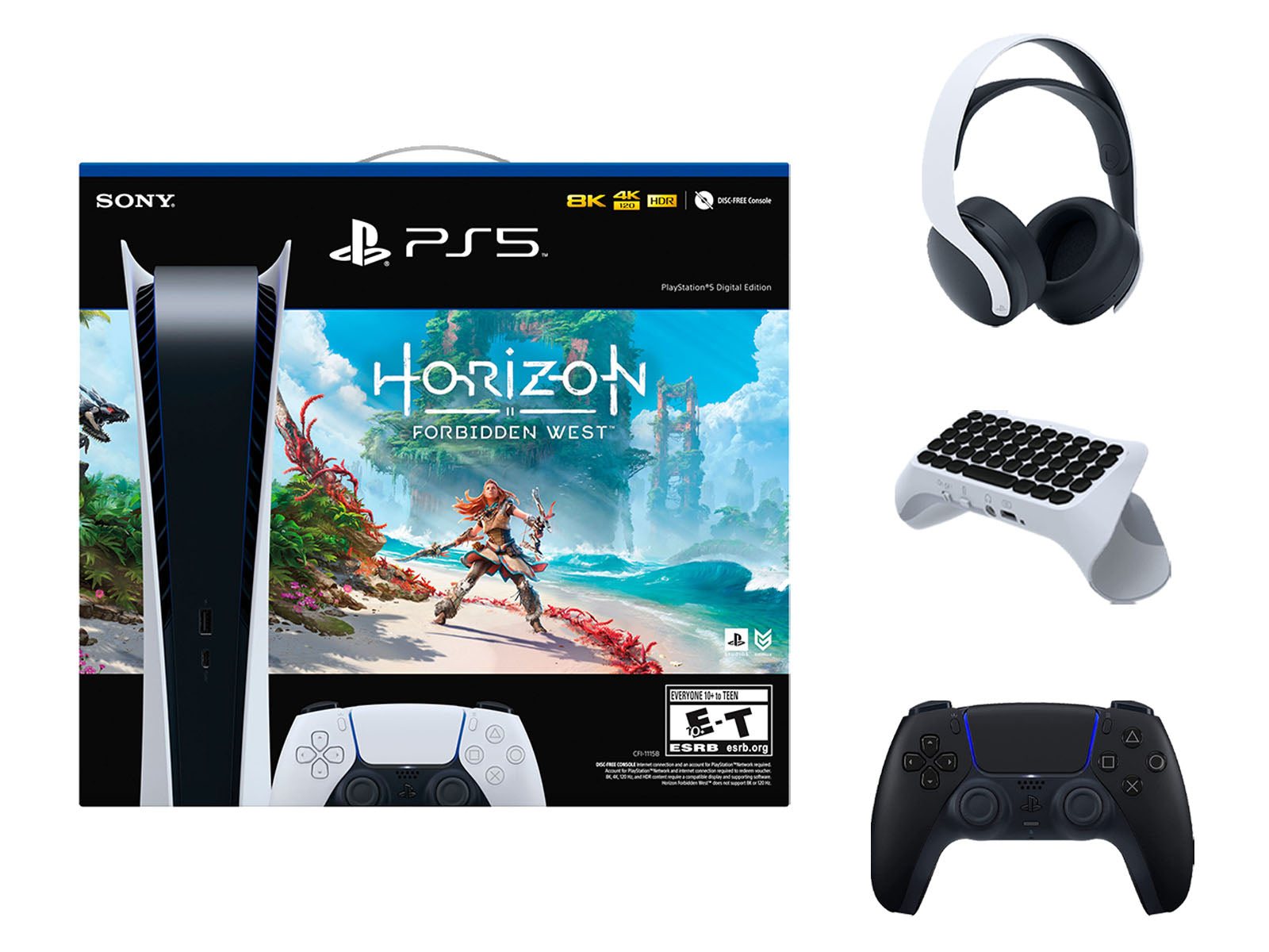 Sony Playstation 5 White Edition Keypad and Digital Black Wireless Horizon Forbidden with Headset Pro-Distributing Bundle West PULSE - Extra 2.0 Wireless Surge freeshipping 3D QuickType Controller