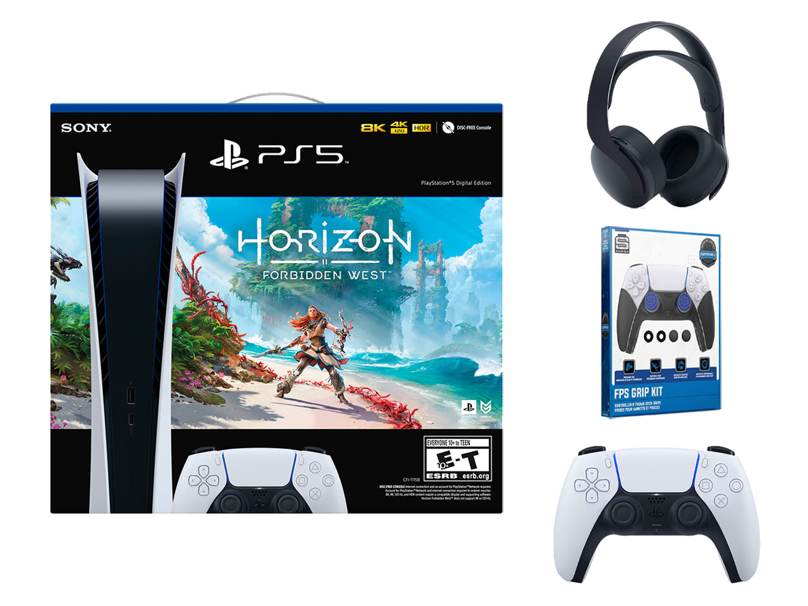 Sony Playstation 5 Digital Edition Horizon Forbidden West Bundle with Extra White  Controller, Black PULSE 3D Wireless Headset and Surge FPS Grip Kit With  Precision Aiming Rings freeshipping - Pro-Distributing