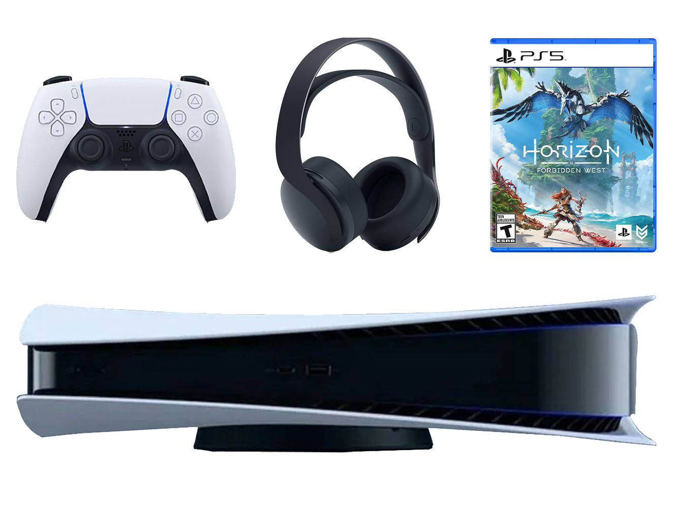 Sony Playstation 5 Disc Version Console with Black PULSE 3D Wireless Gaming  Headset and Horizon Forbidden West