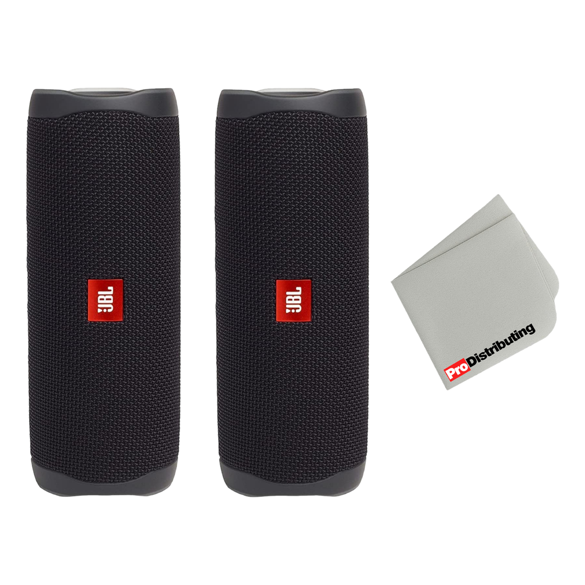 2 Pack BLACK JBL FLIP 5 Waterproof Portable Bluetooth Speaker with Microfiber Cleaning Cloth - Pro-Distributing