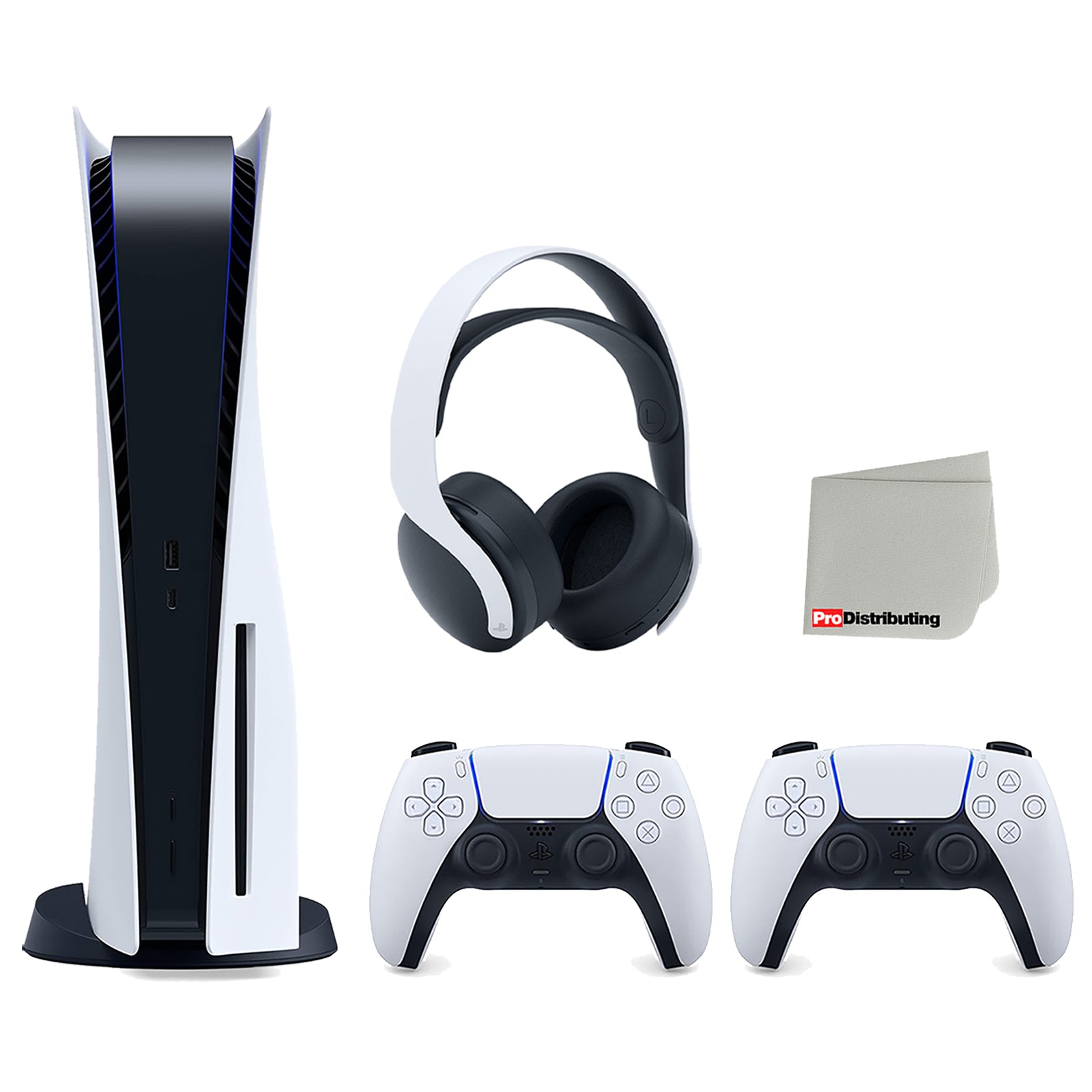 Sony Playstation 5 Disc Version (Japan Import) Console with Extra White Controller and White PULSE 3D Headset Bundle with Cleaning Cloth - Pro-Distributing