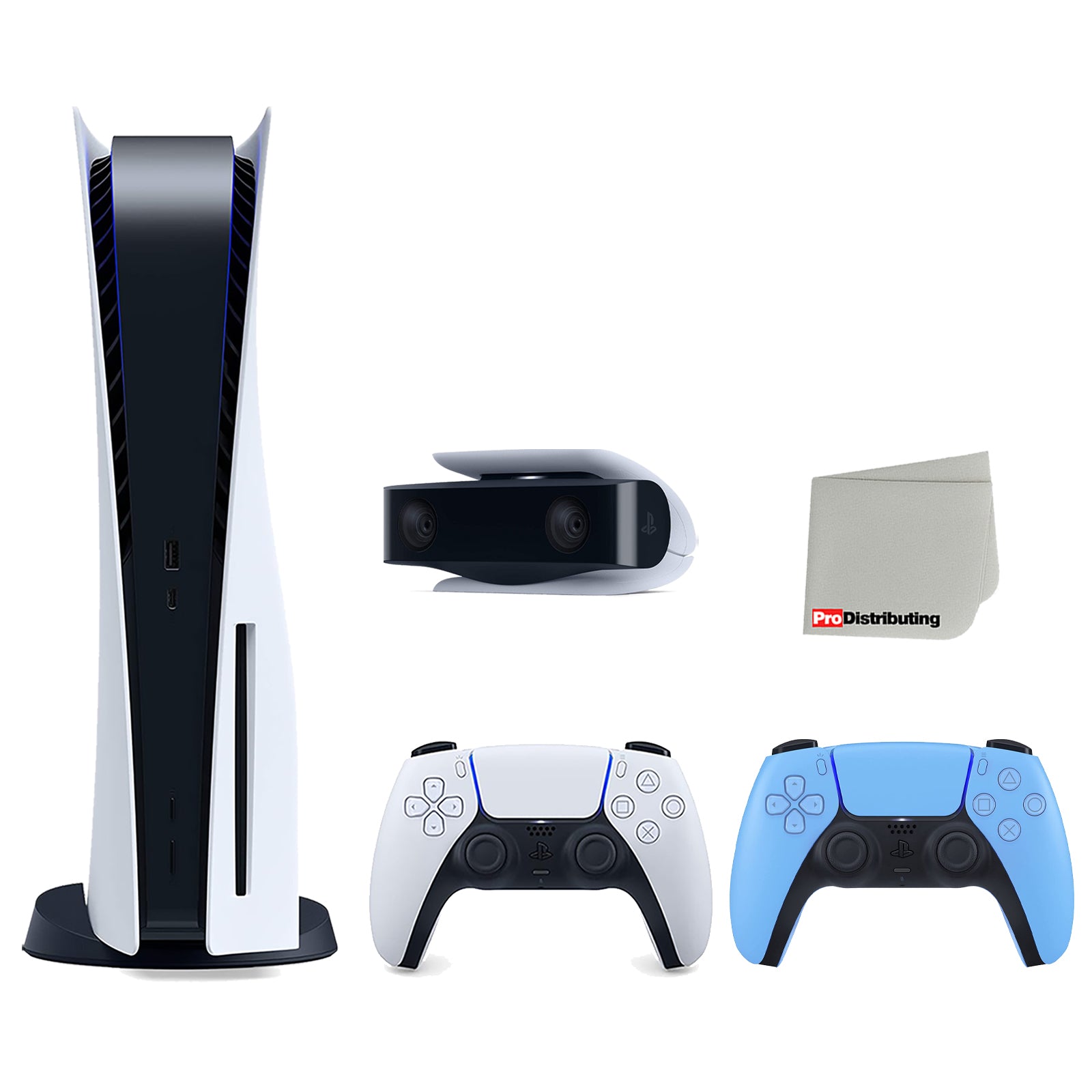 Sony Playstation 5 Disc Version Console (Japan Import) with Extra Blue Controller and 1080p HD Camera Bundle with Cleaning Cloth - Pro-Distributing