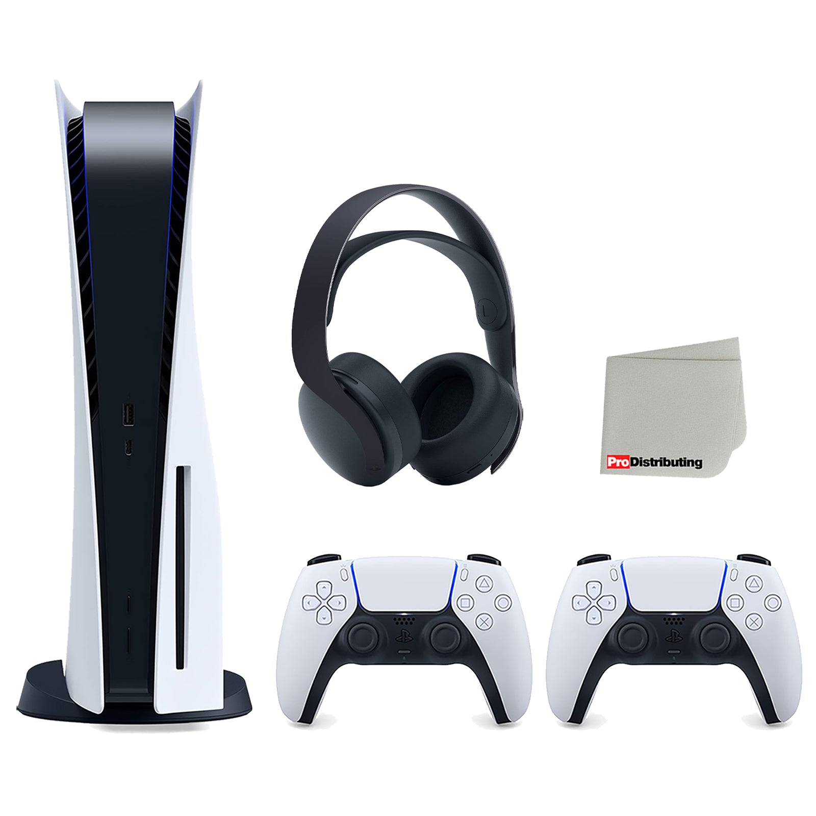 Sony Playstation 5 Disc Version Console (Japan Import) with Extra White Controller and Black PULSE 3D Headset Bundle with Cleaning Cloth - Pro-Distributing