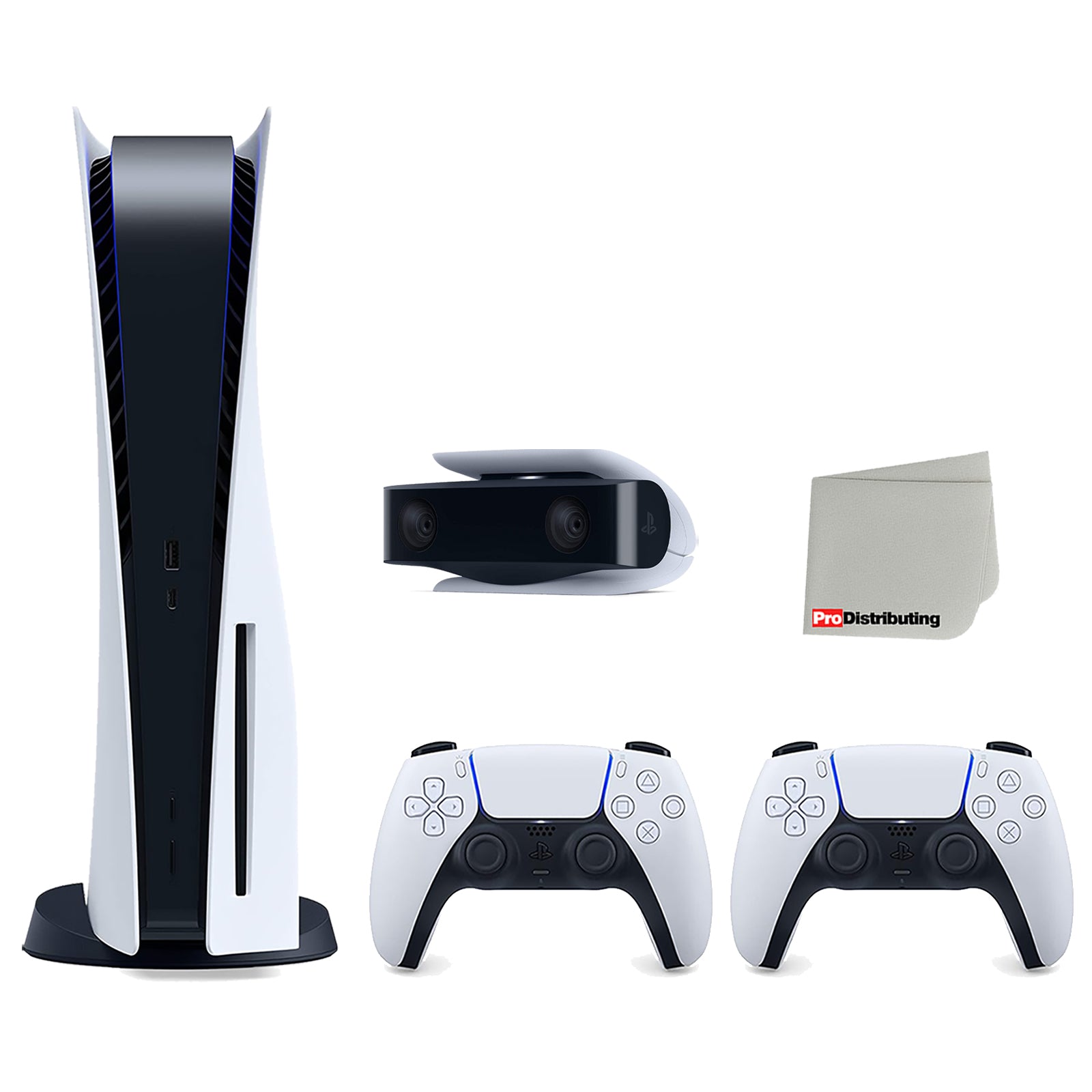 Sony Playstation 5 Disc Version (Japan Import) Console with Extra White Controller and 1080p HD Camera Bundle with Cleaning Cloth - Pro-Distributing