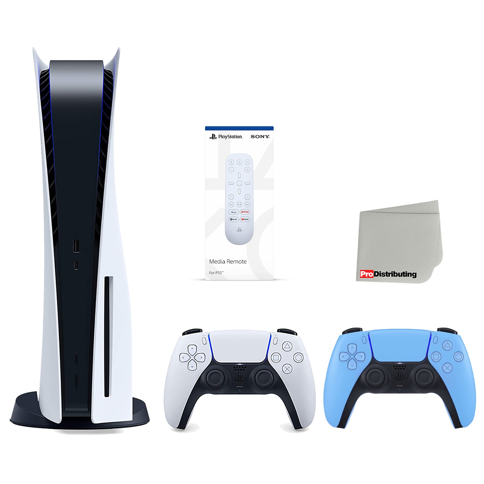 Sony Playstation 5 Disc Version Console (Japan Import) with Extra Blue Controller and Media Remote Bundle with Cleaning Cloth - Pro-Distributing