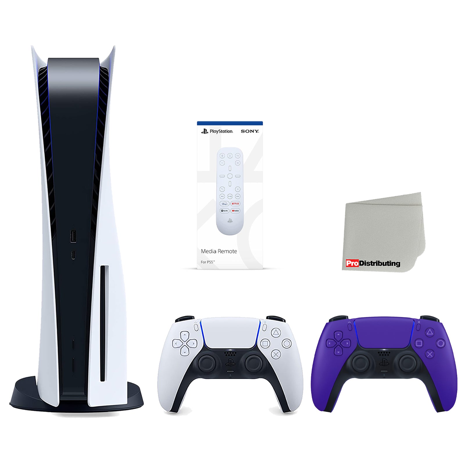 Sony Playstation 5 Disc Version Console (Japan Import) with Extra Purple Controller and Media Remote Bundle with Cleaning Cloth - Pro-Distributing