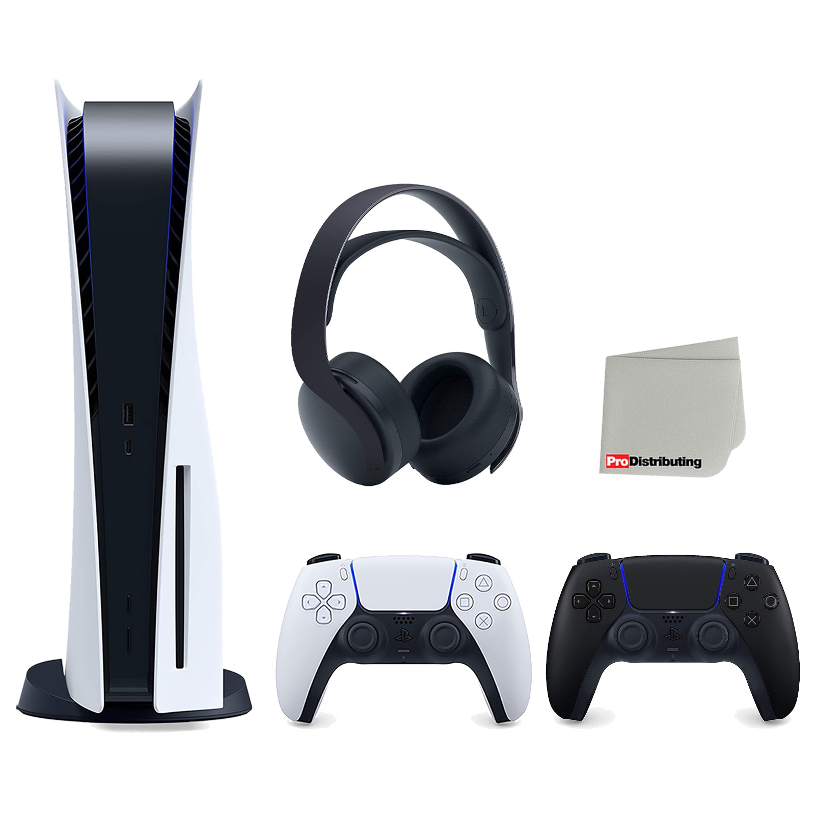 Sony Playstation 5 Disc Version Console (Japan Import) with Extra Black Controller and Black PULSE 3D Headset Bundle with Cleaning Cloth - Pro-Distributing