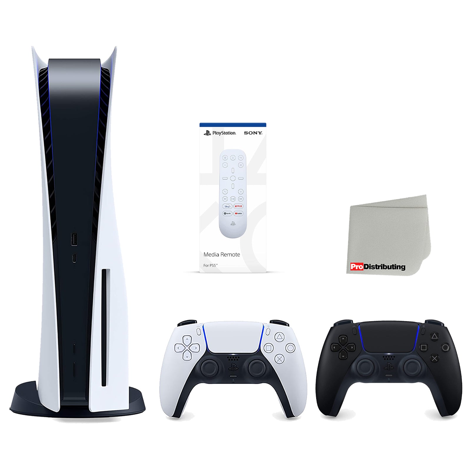 Sony Playstation 5 Disc Version Console (Japan Import) with Extra Black Controller and Media Remote Bundle with Cleaning Cloth - Pro-Distributing