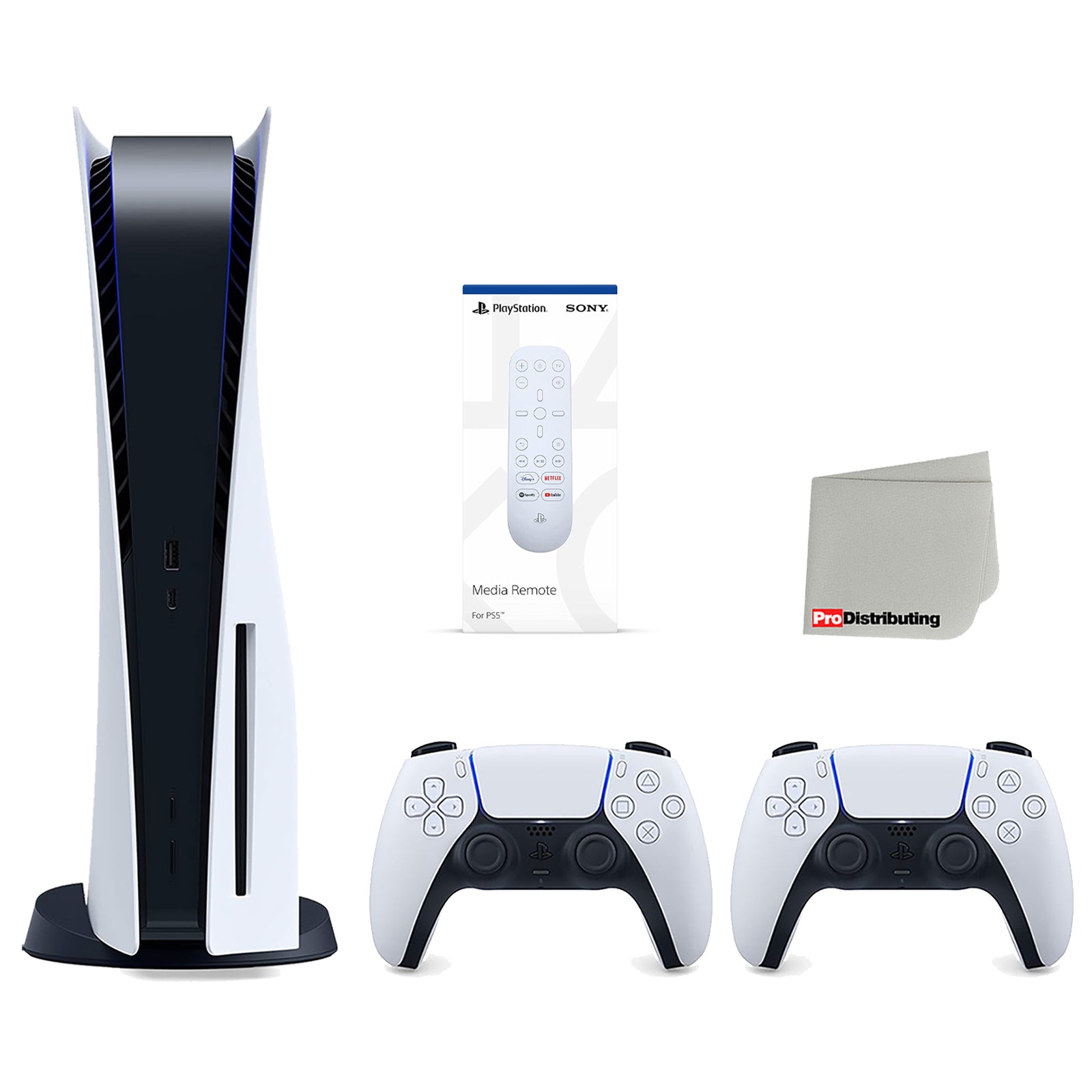 Sony Playstation 5 Disc Version Console (Japan Import) with Extra White Controller and Media Remote Bundle with Cleaning Cloth - Pro-Distributing