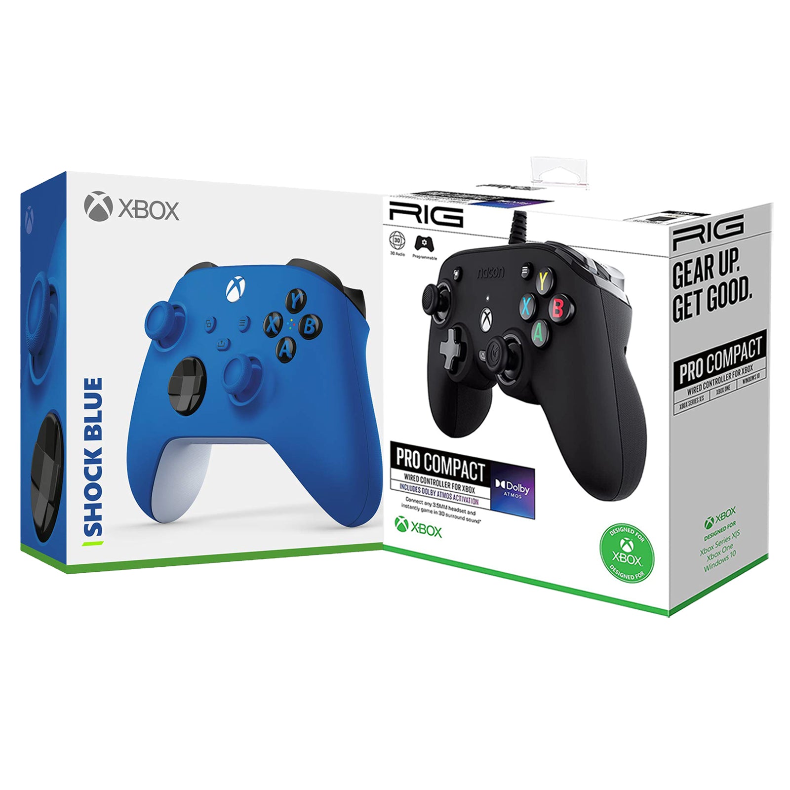 Microsoft Xbox Series Shock Blue Wireless Controller and Nacon PRO Compact Black Controller Bundle - Pro-Distributing