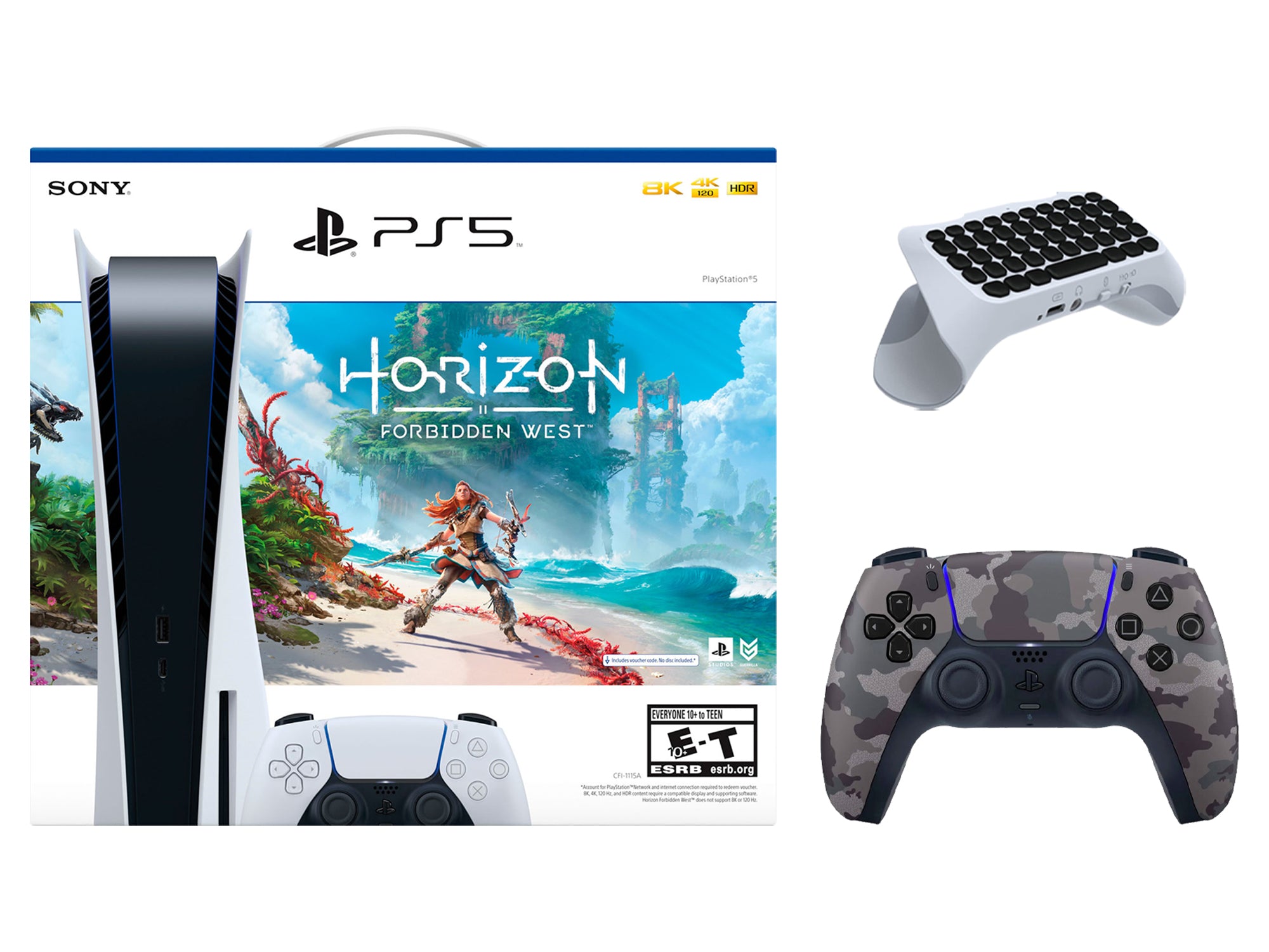 Sony Playstation 5 Horizon Forbidden West Disc Edition with Extra Gray Camo Controller and QuickType 2.0 Controller Keypad Bundle - Pro-Distributing