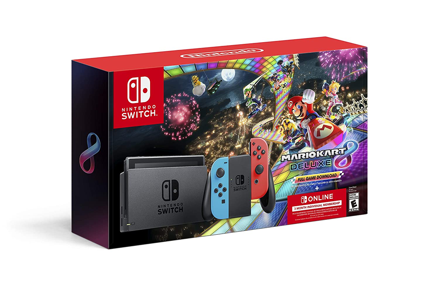 Nintendo Switch  Neon Blue & Red Joy-Con + Mario Kart 8 Deluxe Game Download + 3 Month Nintendo Switch Online Individual Membership - Pro-Distributing