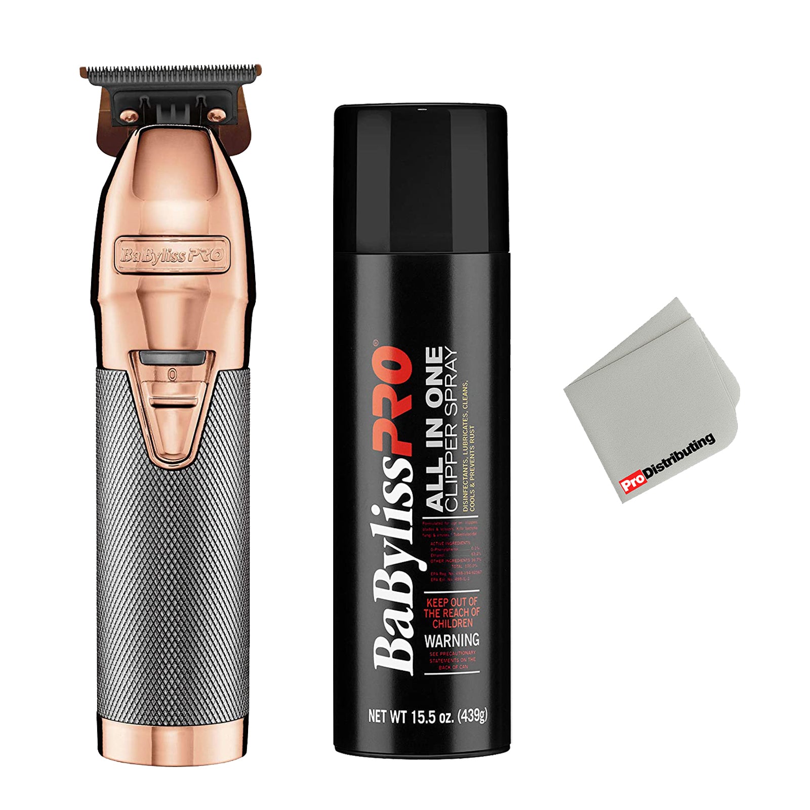 BaBylissPRO Rose Gold FX Cordless Hair Trimmer Bundle with Barberology Cleaning Spray and Cleaning Cloth - Pro-Distributing