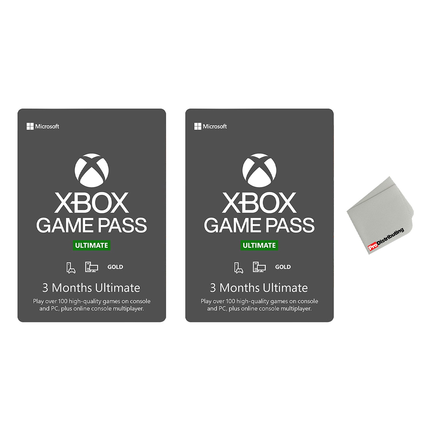 2-Pack Xbox Game Pass Ultimate: 3 Month Membership - Physical Card with Microfiber Cleaning Cloth - Pro-Distributing