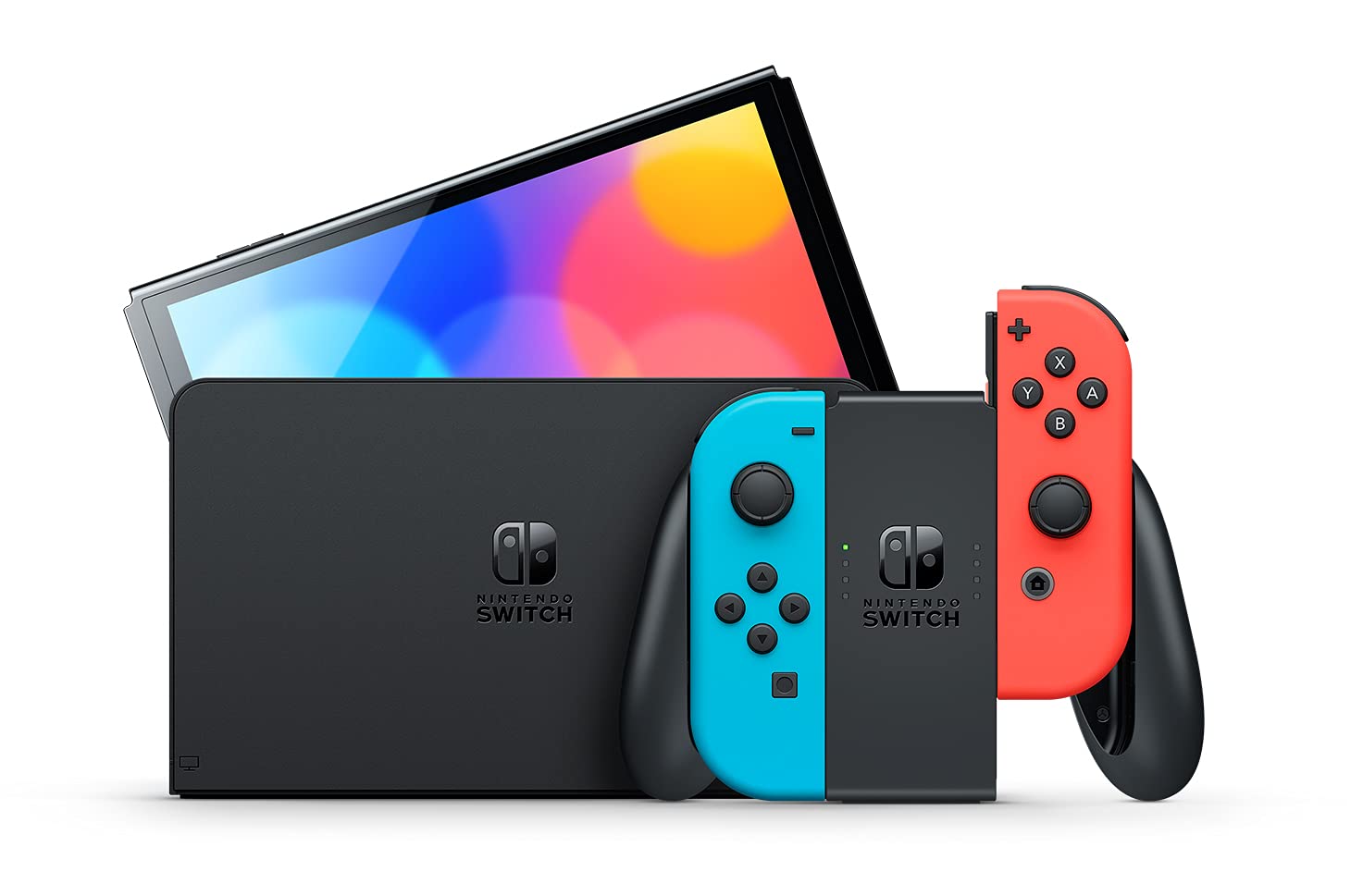 Nintendo Switch OLED Console Neon Red & Blue with Sandisk 128GB MicroSD Card, Super Mario 3D World + Bowser’s Fury and Screen Cleaning Cloth - Pro-Distributing