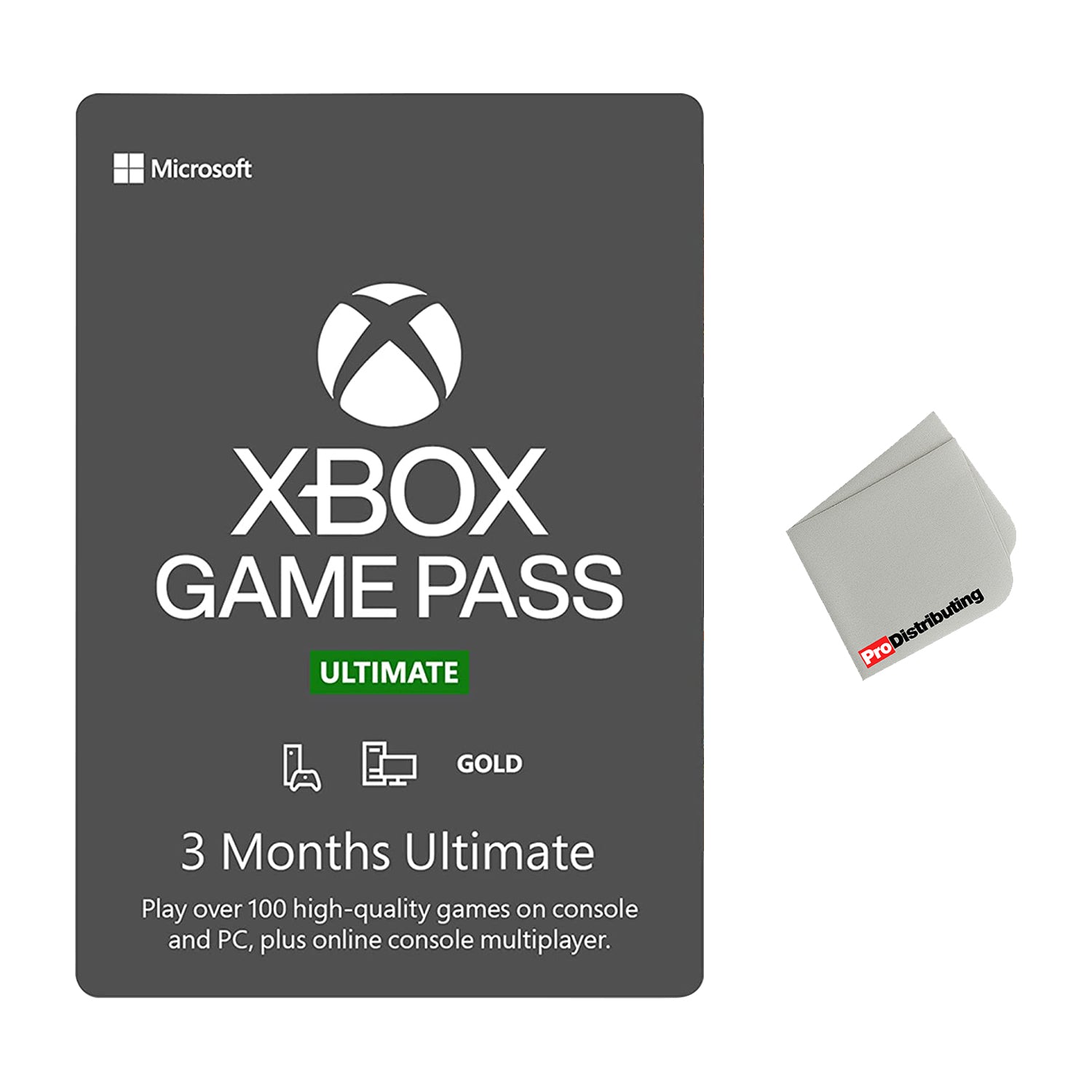 Xbox Game Pass Ultimate: 3 Month Membership - Physical Card with Microfiber Cleaning Cloth - Pro-Distributing