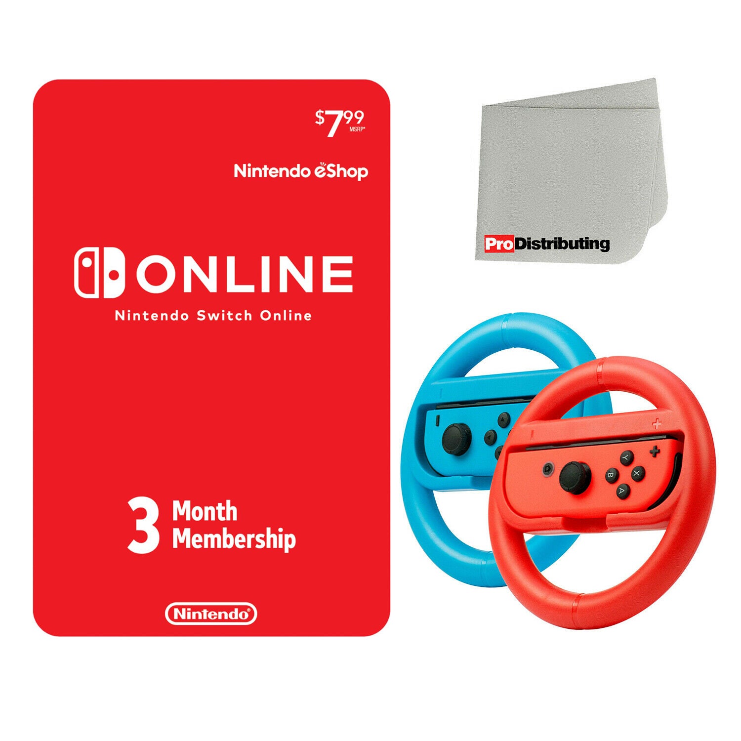 Nintendo Switch Neon with Mario Kart 8 Deluxe Game + 3 Month Online Membership + Steering Wheel Set and Microfiber Screen Cleaning Cloth Bundle - Pro-Distributing